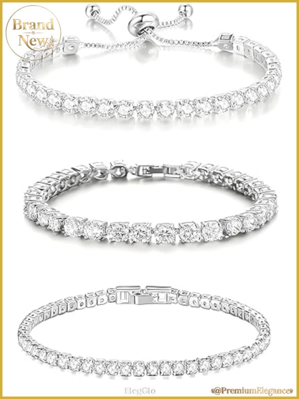 14K Silver Plated Tennis Bracelet Set Adjustable AAA CZ
